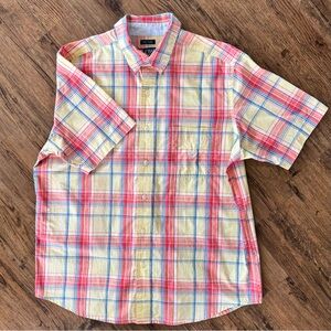 Chaps Easy Care Plaid Button Down Shirt Spring Short Sleeve Easter Preppy Sweet
